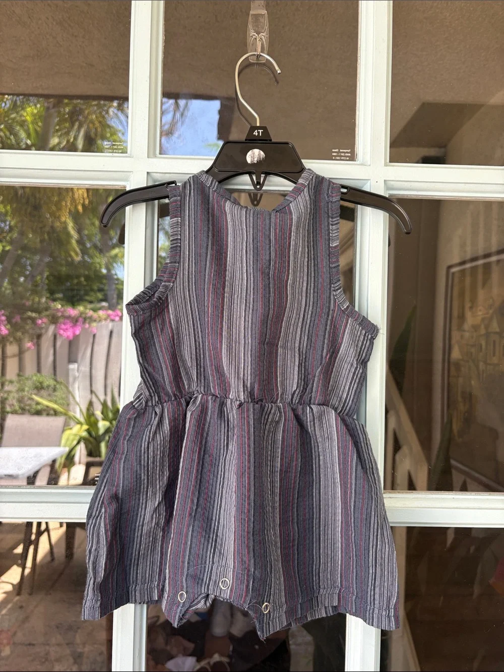 Kids Striped Romper in Gray and Burgundy - Unbranded